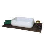 Lavabo lavandino bagno rettangolare da appoggio in ceramica bianca cm.62x42x16
