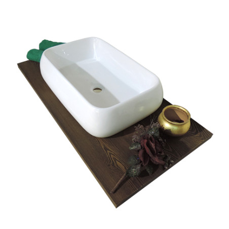 Lavabo lavandino bagno rettangolare da appoggio in ceramica bianca cm.62x42x16
