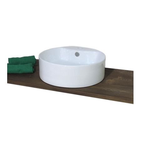 Lavabo lavandino da bagno tondo da appoggio in ceramica bianca cm.46x15,5