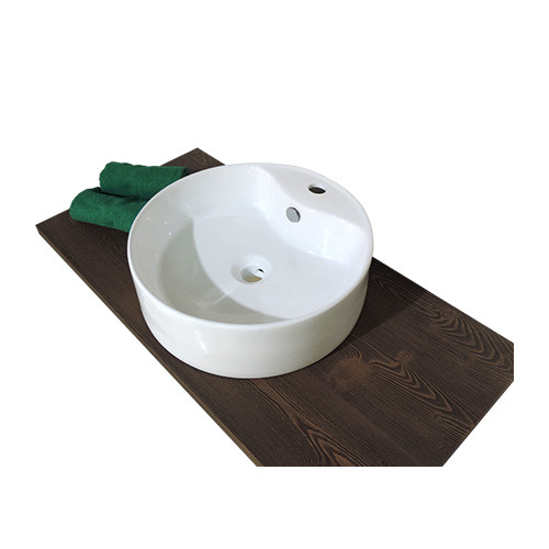 Lavabo lavandino da bagno tondo da appoggio in ceramica bianca cm.46x15,5