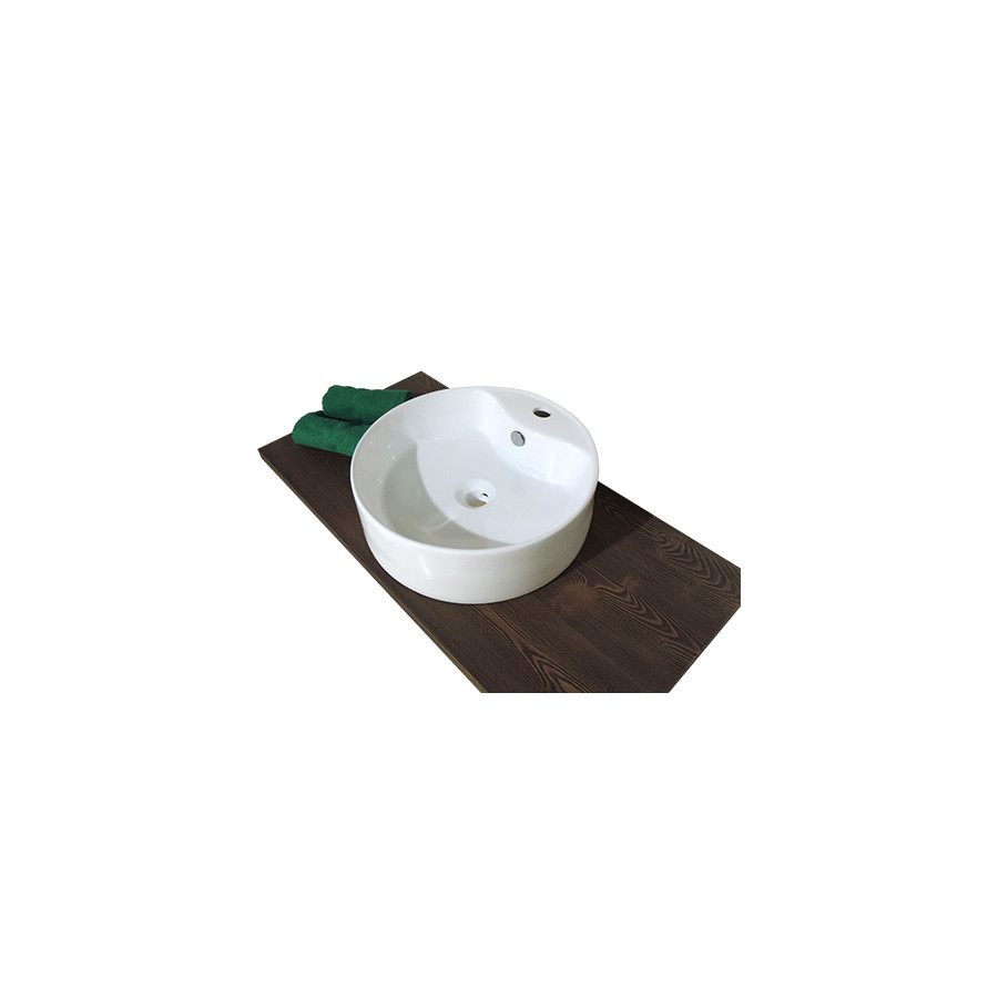 Lavabo lavandino da bagno tondo da appoggio in ceramica bianca cm.46x15,5