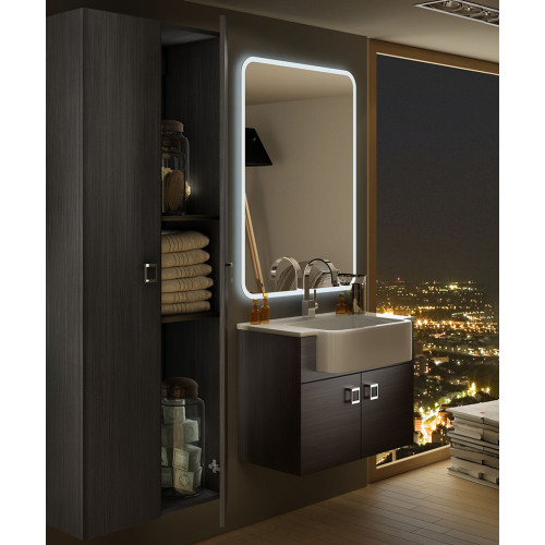Mobile bagno sospeso moderno Florida grigio, misura cm 70, con specchio a led,lavabo e colonna