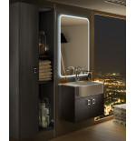 Mobile bagno sospeso moderno Florida grigio, misura cm 70, con specchio a led,lavabo e colonna