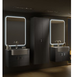 Mobile bagno sospeso moderno Florida grigio, misura cm 70, con specchio a led,lavabo e colonna
