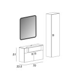 Mobile bagno sospeso moderno Florida grigio, misura cm 70, con specchio a led,lavabo e colonna