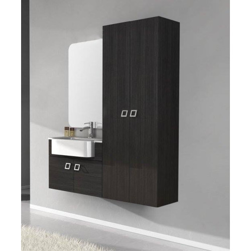 Mobile bagno sospeso moderno Florida grigio, misura cm 70, con specchio a led,lavabo e colonna