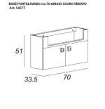 Mobile bagno sospeso moderno Florida grigio, misura cm 70, con specchio a led,lavabo e colonna