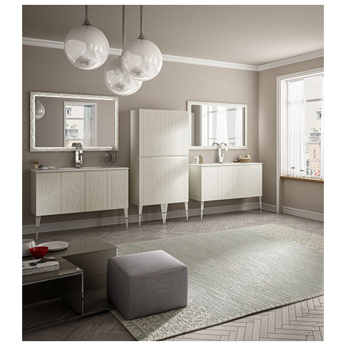 Mobile bagno a terra moderno America grigio natura, misura cm 90, con specchio, lavabo e colonna
