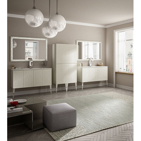 Mobile bagno a terra moderno America grigio natura, misura cm 90, con specchio, lavabo e colonna