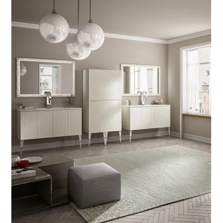 Mobile bagno a terra moderno America grigio natura, misura cm 90, con specchio, lavabo e colonna