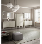Mobile bagno a terra moderno America grigio natura, misura cm 90, con specchio, lavabo e colonna