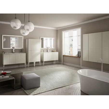 Mobile bagno a terra moderno America grigio natura, misura cm 90, con specchio, lavabo e colonna