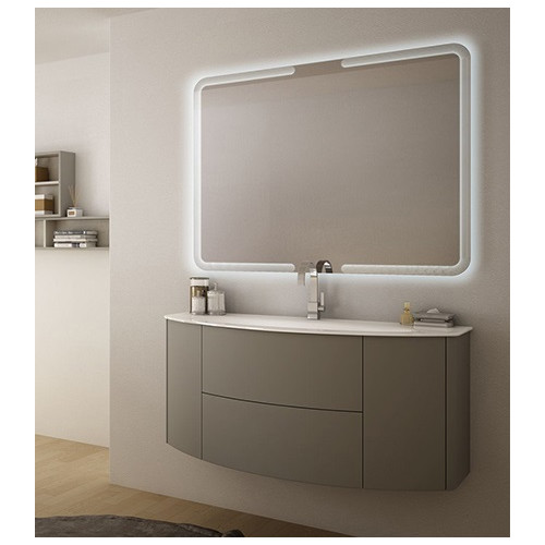 Mobile bagno sospeso Eden grigio talpa, cm 120, specchio a led e lavabo in vetro