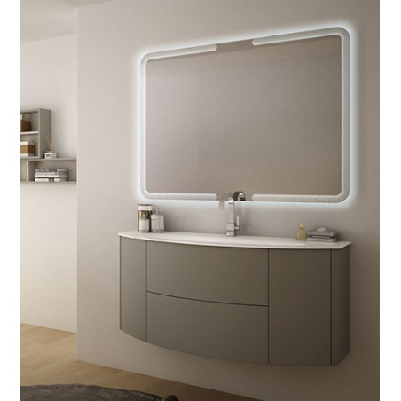 Mobile bagno sospeso Eden grigio talpa, cm 120, specchio a led e lavabo in vetro
