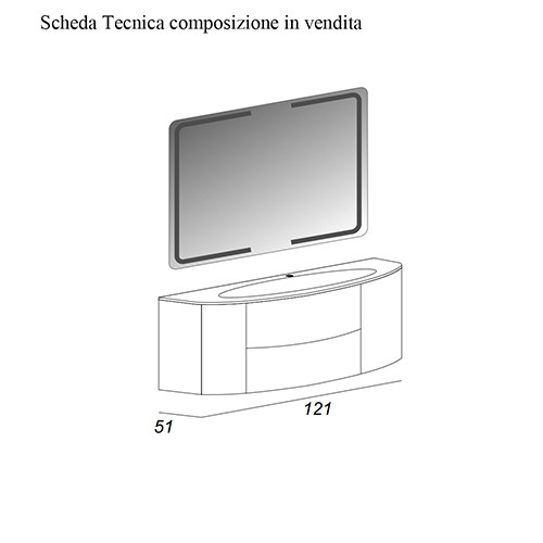 Mobile bagno sospeso Eden grigio talpa, cm 120, specchio a led e lavabo in vetro