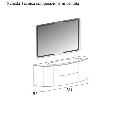 Mobile bagno sospeso Eden grigio talpa, cm 120, specchio a led e lavabo in vetro