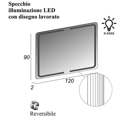 Mobile bagno sospeso Eden grigio talpa, cm 120, specchio a led e lavabo in vetro