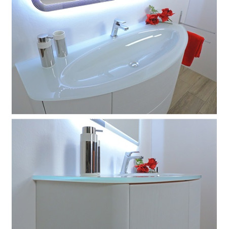 Mobile bagno sospeso Eden bianco frassino, cm 120, con lavabo e specchio a led