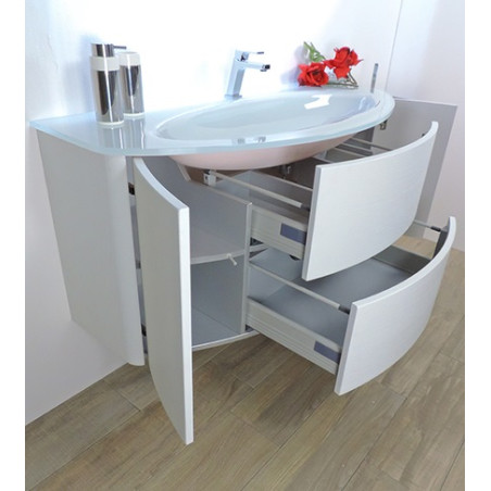 Mobile bagno sospeso Eden bianco frassino, cm 120, con lavabo e specchio a led