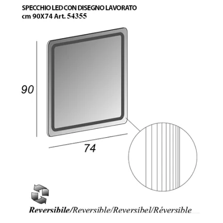 Specchiera specchio bagno filo lucido, retroilluminato a led, misura cm.90x74
