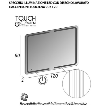 Mobile bagno sospeso Vague antracite, cm 138, lavabo in vetro e specchio led