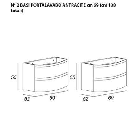 Mobile bagno antracite cm 138 con specchio e doppia colonna