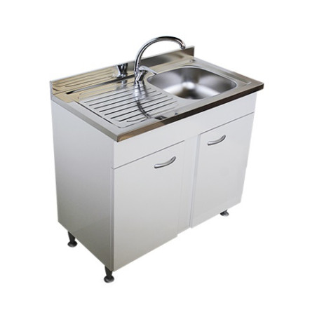 Mobile sottolavello bianco, 2 ante completo di lavello inox cm.100, vasca a dx