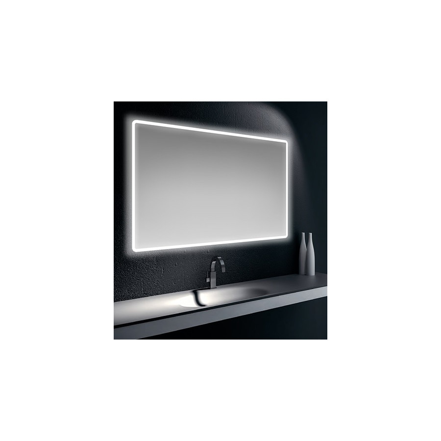 Specchiera specchio filo lucido, cornice satinata, retroilluminata Led, cm.90x75