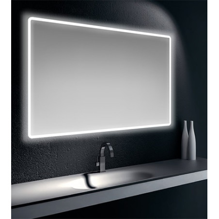Specchiera specchio filo lucido, cornice satinata, retroilluminata Led, cm.90x75