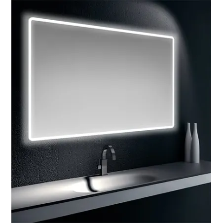 Specchiera specchio filo lucido, cornice satinata, retroilluminata Led, cm.90x75