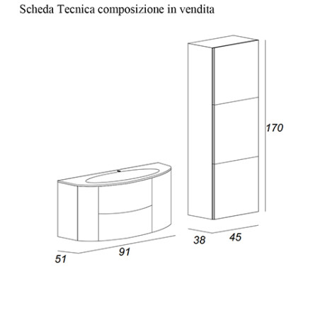 Mobile bagno sospeso Eden rovere scuro, cm 90, con lavabo e colonna a tre ante