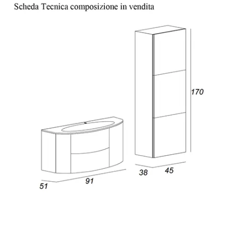Mobile bagno sospeso Eden rovere scuro, cm 90, con lavabo e colonna a tre ante