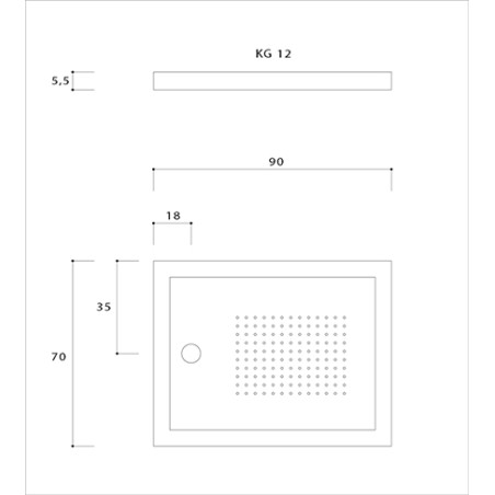 Piatto doccia cm.70x90 rettangolare in acrilico bianco, compresa piletta cromo