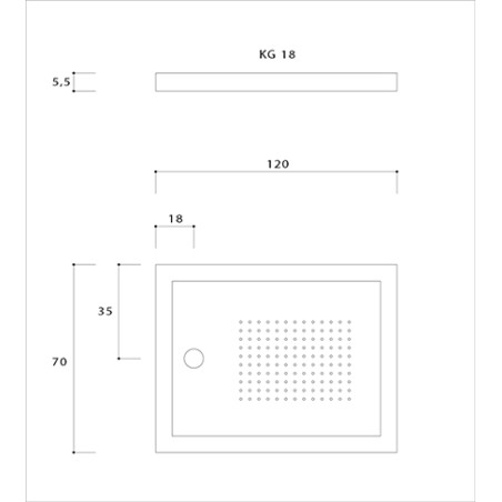 Piatto doccia acrilico rinforzato cm H 5,5 x 70 x 120 bianco con piletta cromata filo/sopra pavimento