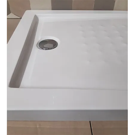 Piatto doccia acrilico rinforzato cm H 5,5 x 80 x 120 bianco con piletta cromata filo/sopra pavimento