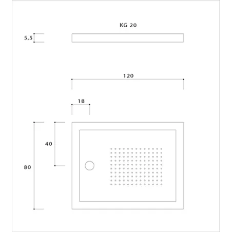 Piatto doccia acrilico rinforzato cm H 5,5 x 80 x 120 bianco con piletta cromata filo/sopra pavimento
