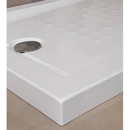Piatto doccia acrilico rinforzato cm H 5,5 x 80 x 120 bianco con piletta cromata filo/sopra pavimento