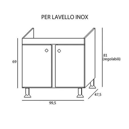 Mobile sottolavello bianco, 2 ante completo di lavello inox cm.100, vasca a sx