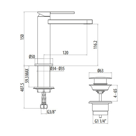 Rubinetto miscelatore bagno lavabo con piletta di scarico,cromo,Gattoni art.8042