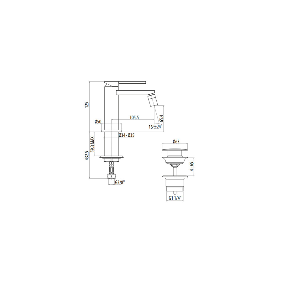 Rubinetto miscelatore bagno bidet con piletta di scarico, cromo,Gattoni art.8050