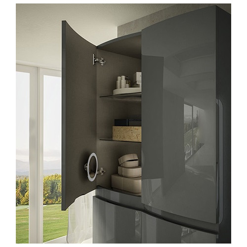 Mobile bagno sospeso Vague antracite, cm 138, lavabo in vetro e colonna