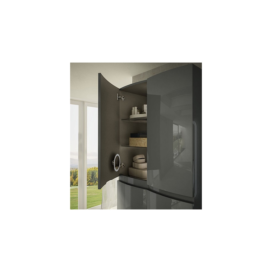 Mobile bagno sospeso Vague antracite, cm 138, lavabo in vetro e colonna