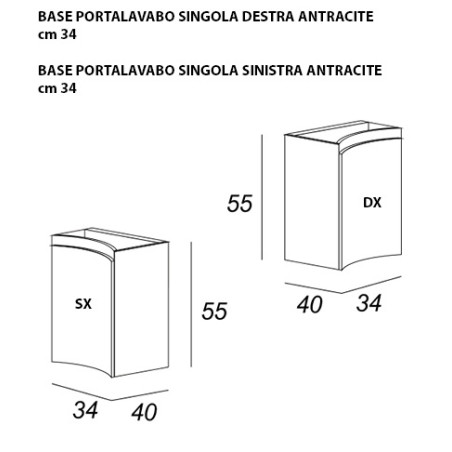 Mobile bagno sospeso Vague antracite, cm 138, lavabo in vetro e colonna