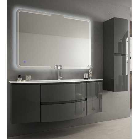 Mobile bagno sospeso Vague antracite, cm 138, lavabo in vetro e colonna