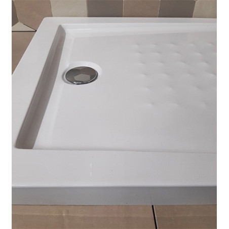 Piatto doccia acrilico rinforzato cm H 5,5 x 80 x 140 bianco con piletta cromata filo/sopra pavimento