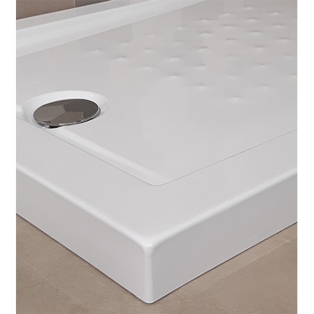 Piatto doccia acrilico rinforzato cm H 5,5 x 90 x 90 bianco con piletta cromata filo/sopra pavimento