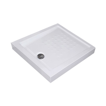 Piatto doccia acrilico rinforzato cm H 5,5 x 90 x 90 bianco con piletta cromata filo/sopra pavimento