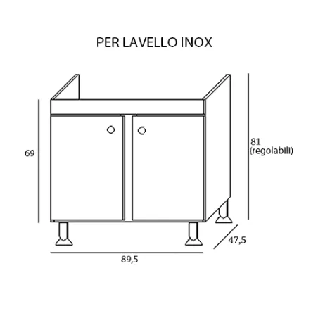 Mobile sottolavello bianco, 2 ante completo di lavello inox cm.90, vasca a dx