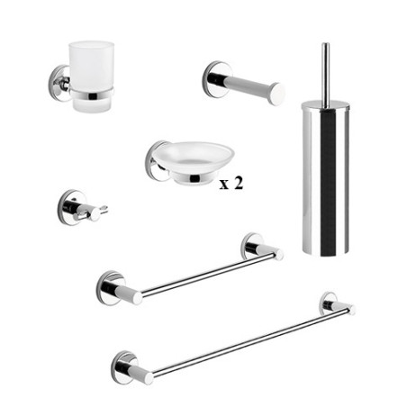 Kit set serie accessori bagno FELCE GEDY 8 pezzi acciaio inox/vetro/cromall