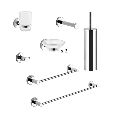Kit set serie accessori bagno FELCE GEDY 8 pezzi acciaio inox/vetro/cromall